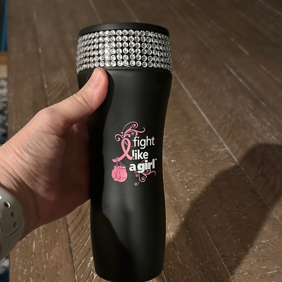 Breast Cancer Support Tumbler with Rhinestone Bling Band - Picture 2 of 4